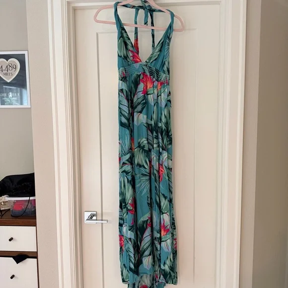 Show Me Your MuMu Turquoise Tropical Halter Maxi Dress size M - Picture 8 of 8